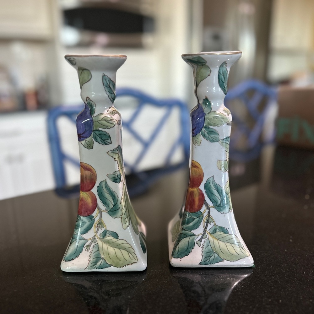 Set of Two Ceramic Fruit Motif Candlesticks - Picture 7 of 7